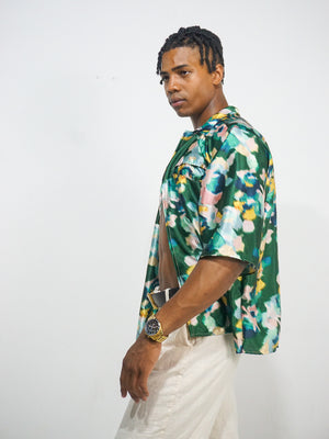 Blurry Flowers - Mens Short Sleeve Button Up